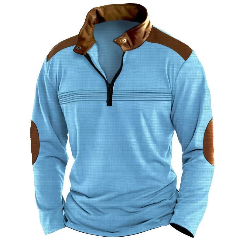 Cross-border Amazon European and American men's retro polo shirt solid color stitching long sleeve collar sports polo suit Cross-border Amazon European and American men's retro polo shirt solid color stitching long sleeve collar sports polo suit