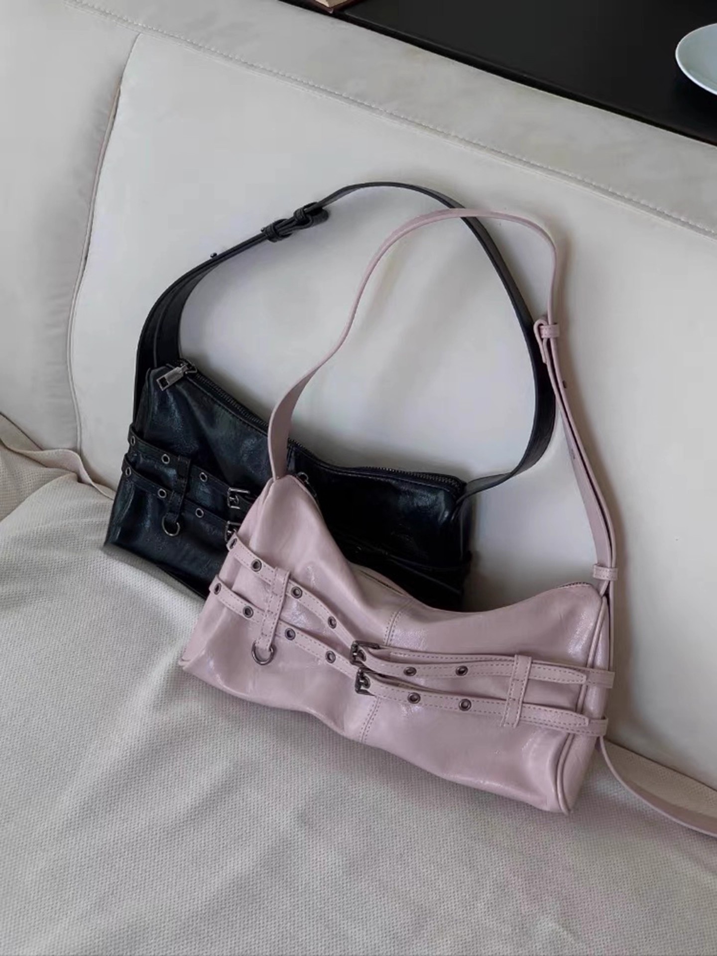 Retro belt, buckle, small design capacious one-shoulder bag, 2 carat, South Korea