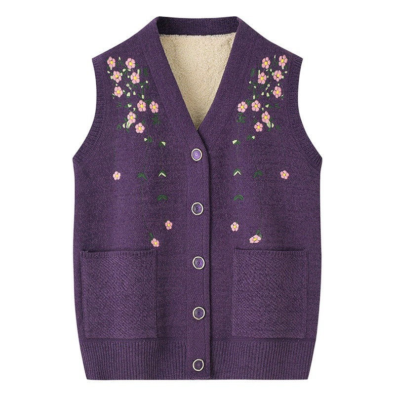 Жилет Для Бабушек Весна и осень на флисовой подкладке Жилет для 70-летней леди с вышивкой Одежда для пожилых мам Кардиган Жилет для женщин