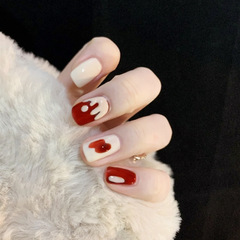 【TE惠】PD-180白巧草莓假指甲片穿戴美甲貼成品甲片貼24片美甲貼