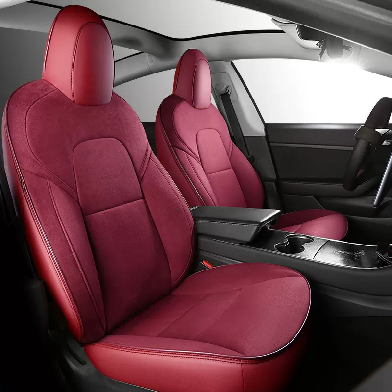 适用特斯拉Model3/Y/S/X翻毛皮汽车座椅套全包围真皮座套四季坐垫