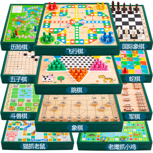 Checkers Flying Chess Gomoku Chess Go Board Game Multifunctional Wooden Puzzles for Children and Students
