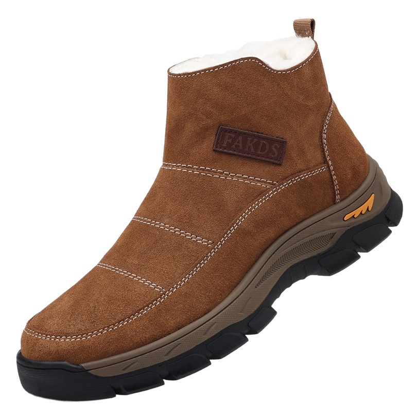 Lana invierno cálido Botas de nieve para hombres al aire libre cuero genuino piel de vaca zapatos casuales de Hombre Zapatos acolchados de algodón superior zapatos de hombre del Noreste