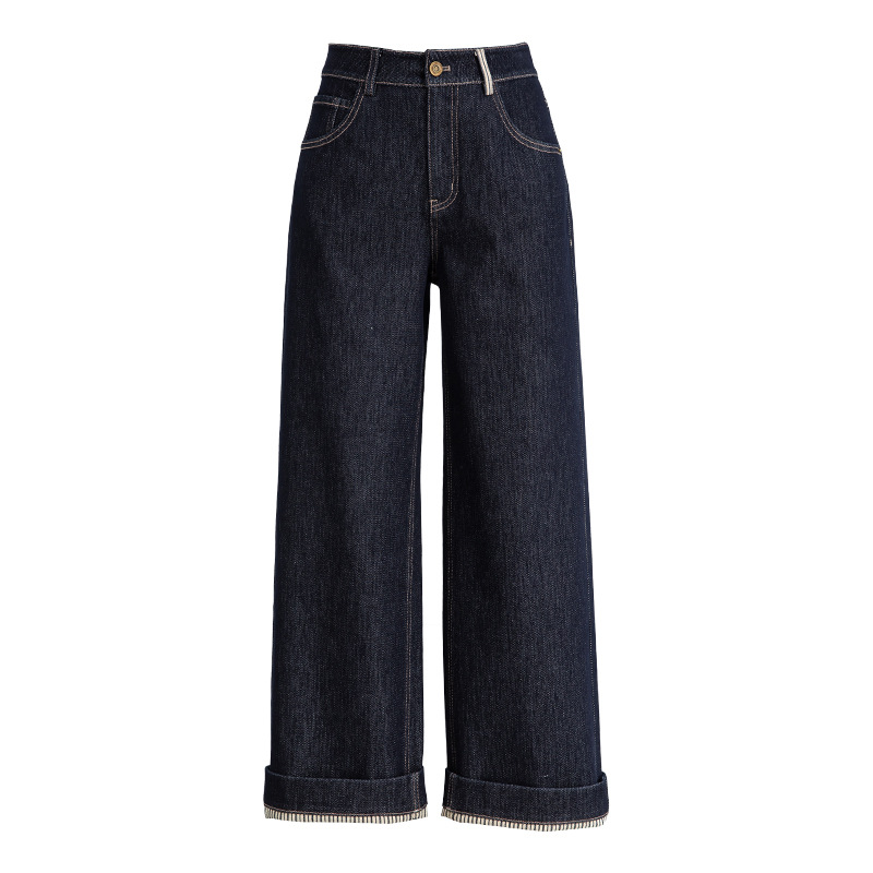Quần jean nữ ống rộng cạp cao dáng suông vải denim xanh — Xanh da trờicolor
