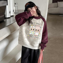 女童卫衣加绒2025新款儿童拼色百搭韩版卡通套头衫女孩冬装上衣服