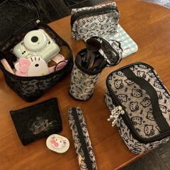 かわいいkittyネット糸植毛円筒ペン袋大容量携帯化粧バッグ多機能収納バッグ