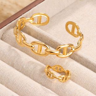 Factory direct European and American retro gold jewelry pig nose bracelet ring suit irregular C- shaped opening
