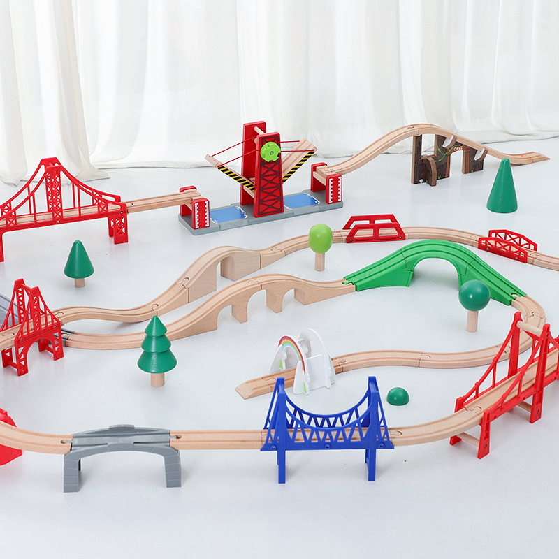 iekool wooden track expansion accessories bridge series track parts scene compatible with Thomas train