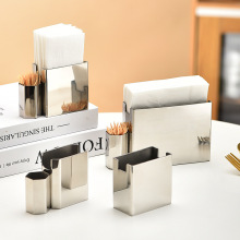 不锈钢创意牙线牙签盒酒店餐厅西餐厅桌面方形收纳纸巾座