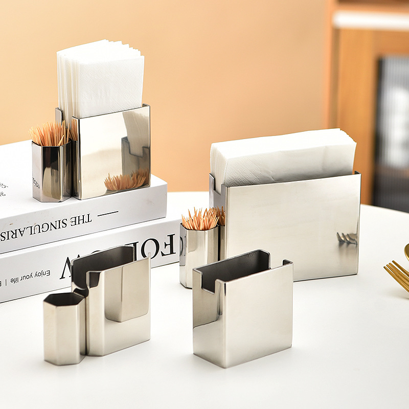 不锈钢创意牙线牙签盒酒店餐厅西餐厅桌面方形收纳纸巾座
