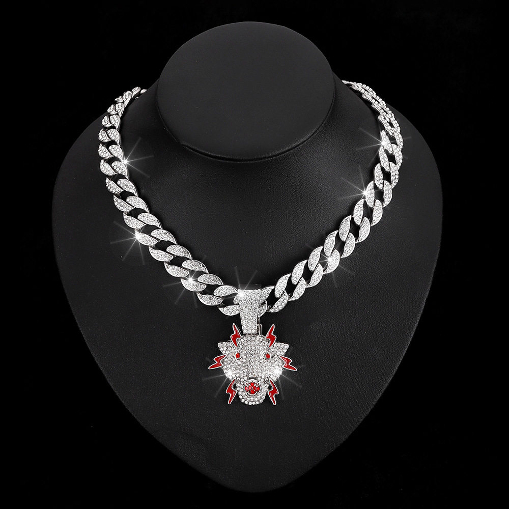 Nuevos productos transfronterizos hip-hop tendencia de diamante rojo pintado colgante de grifo de aceite goteo de diamante collar cubano joyería para hombre