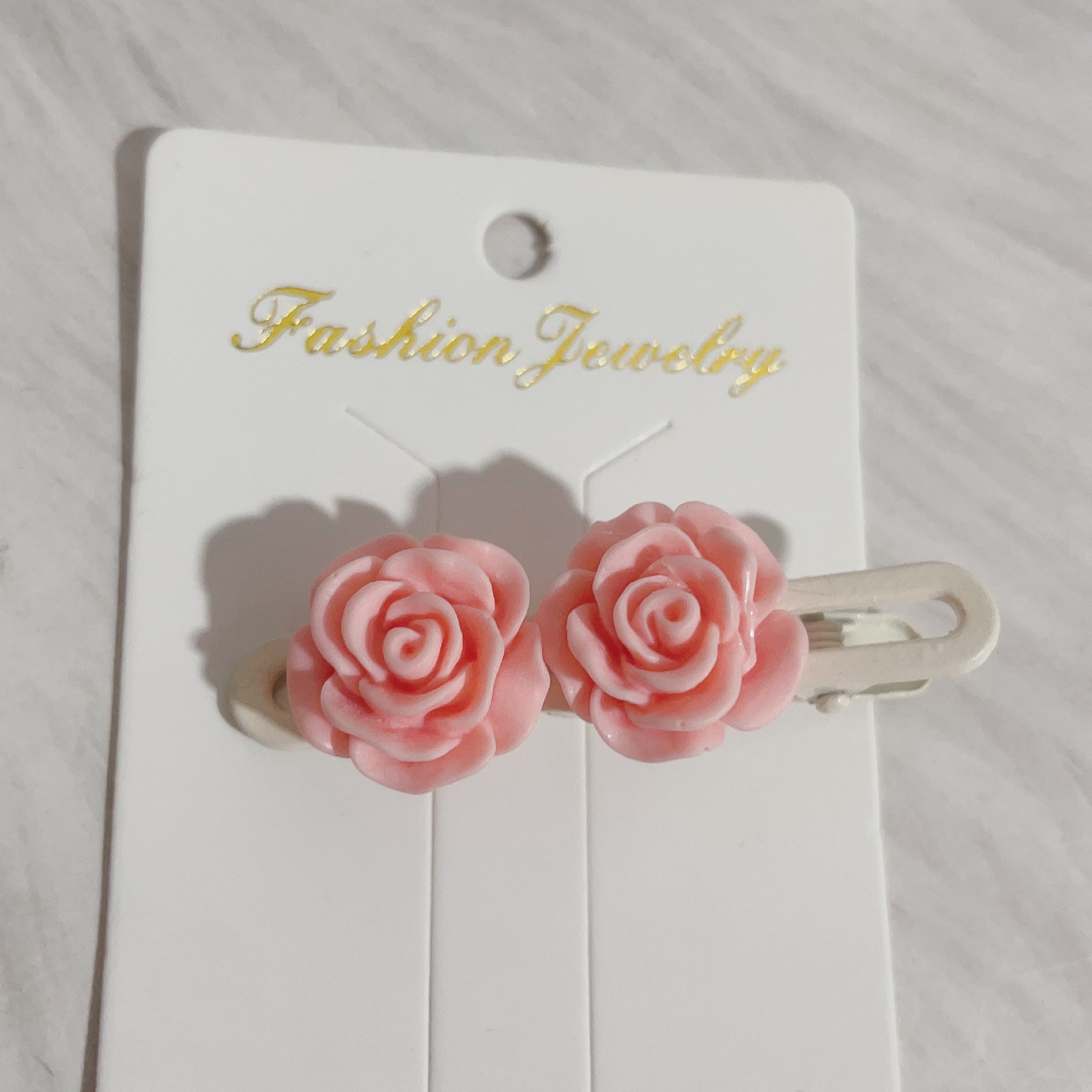 더블 핑크 로즈 덕빌 클립 [종이 카드 없음]