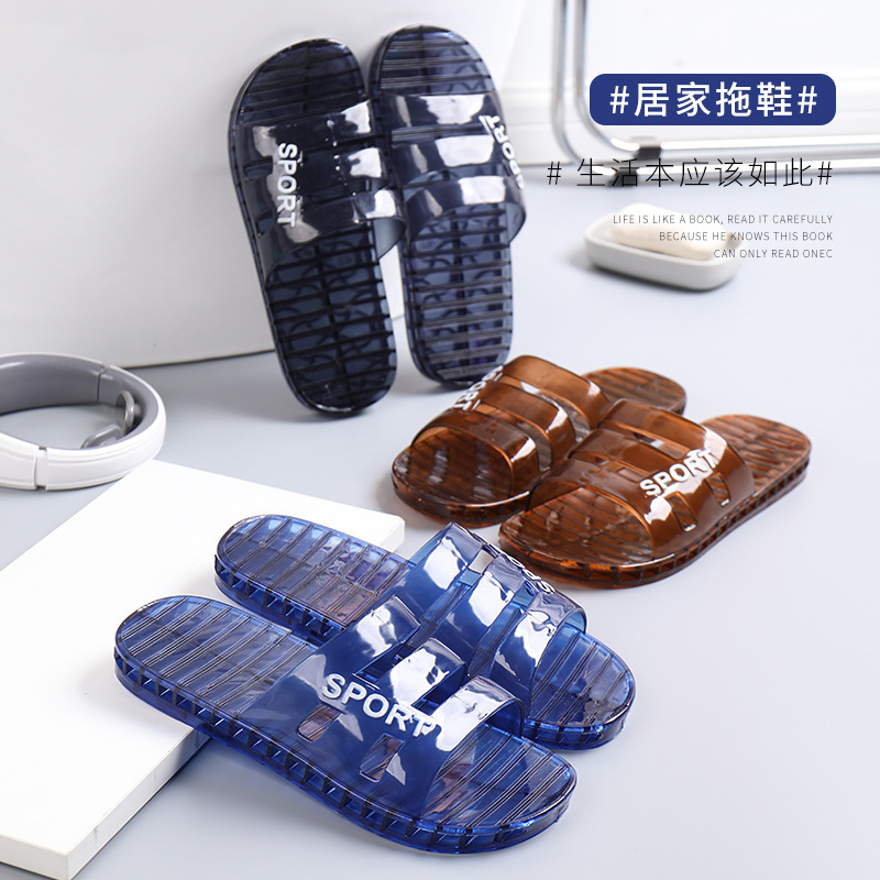 Cross-border slippers men's summer indoor Crystal hollow leaking couple bath plastic men's home bathroom slippers