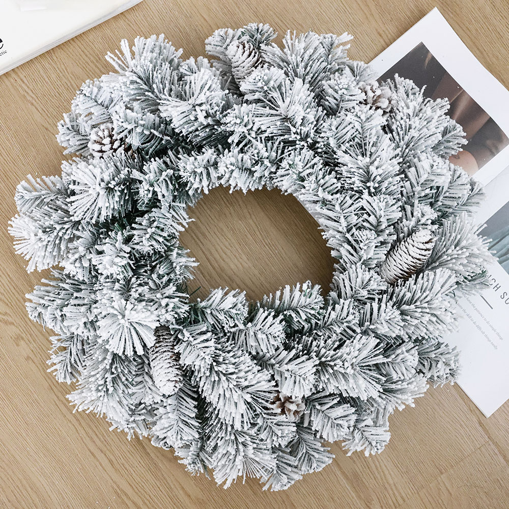 50CM flocado guirnaldas de pino decoración paisaje de nieve PVC / PE imitación puerta de árbol de Navidad colgar guirnaldas árbol de Navidad