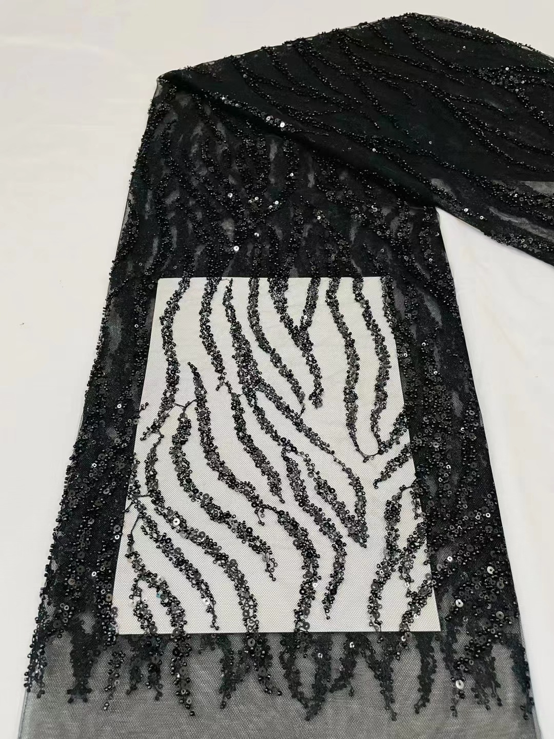 Cristal tubo onda patrón de lentejuelas malla de tela de encaje vestido de novia etapa desgaste moda tela JX2433
