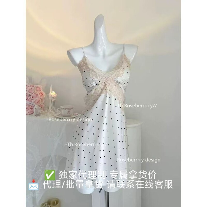 Sexy and Alluring Nightgown, Japanese-Style Sweet Girl Suspender Home Wear, Comfortable Polka Dot Pajama Set for Women Qqny