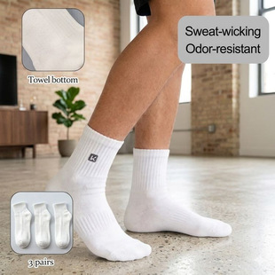 Men's 3 Pairs White Athletic Crew Socks