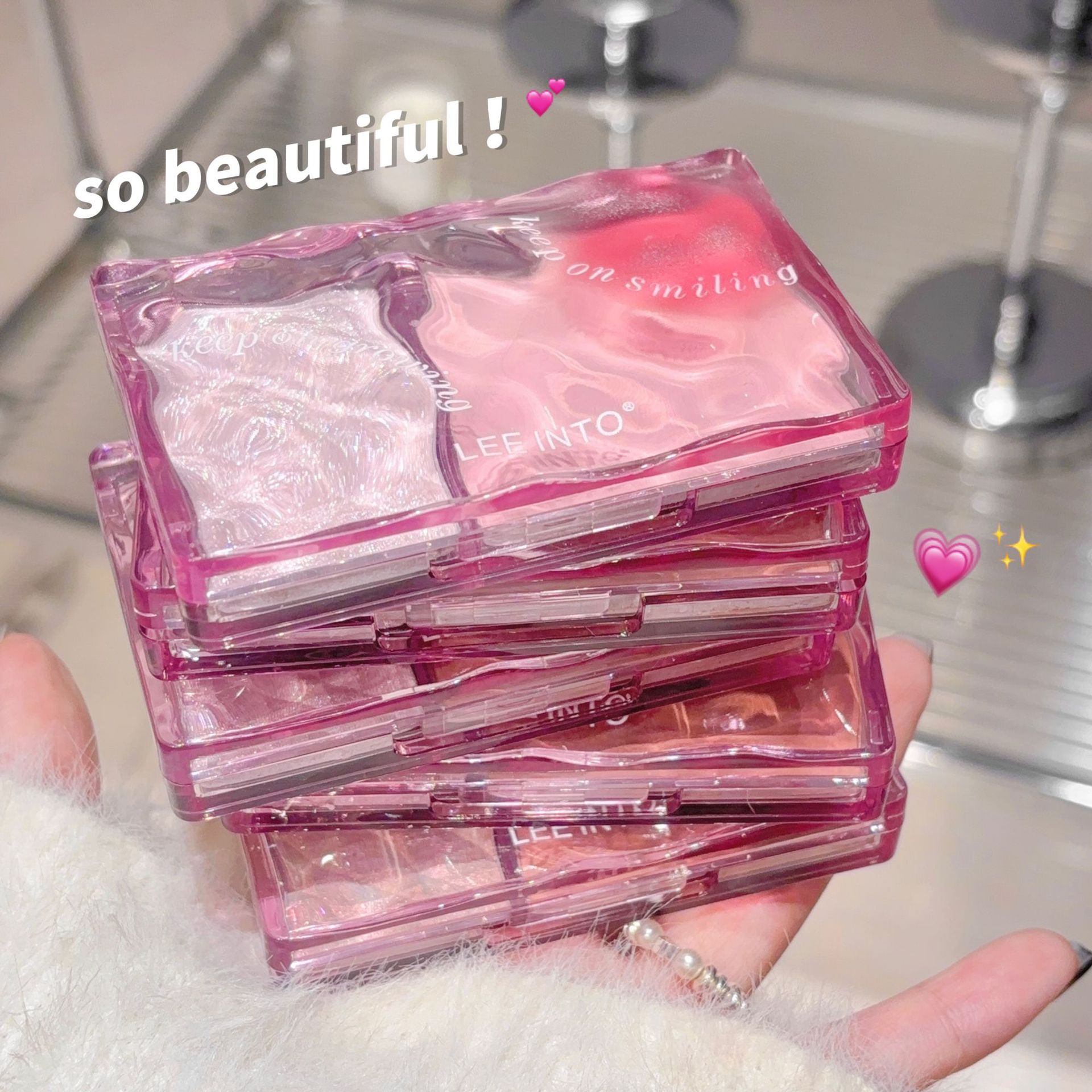 LEEINTO Placa de rubor de alto brillo de vitalidad ligera y dulce, brillo fino, brillo fino, maquillaje, sin polvo volador, tierna niña colorete