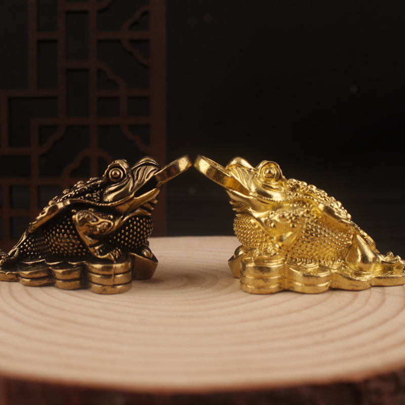 黄铜招财钱币金蟾摆件茶宠茶道桌面摆饰三足金蝉元宝古玩手把件
