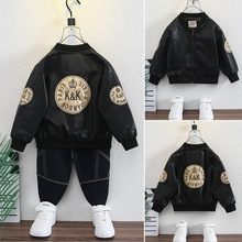 儿童童装皮衣外套2023春秋韩版机车服男童洋气潮中小童皮夹克上衣
