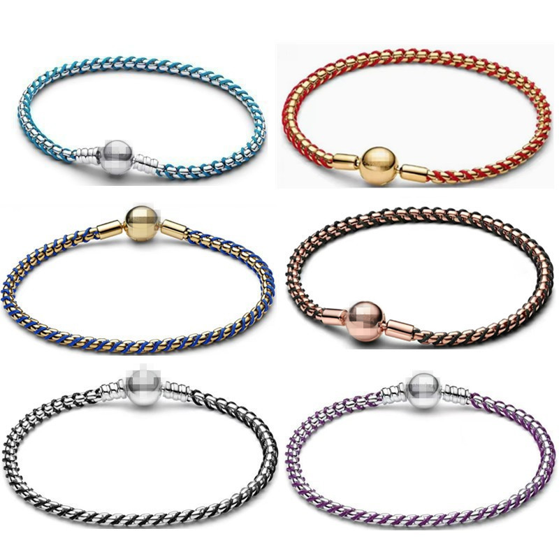 Pandora's New White Copper Silver-Plated Leather Cord Blue and White Single-Loop Braided Leather Cord DIY Basic Bracelet Pandora's New White Copper Silver-Plated Leather Cord Blue and White Single-Loop Braided Leather Cord DIY Basic Bracelet