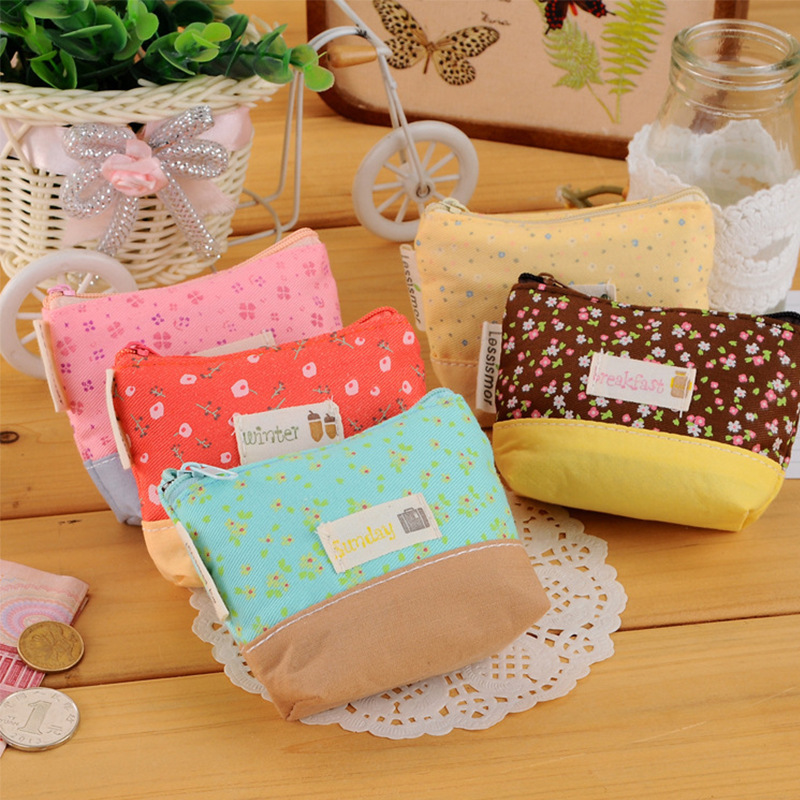 Korean Edition fashion Pastoral wind fresh Mini Fabric art coin purse canvas flowers and plants wallet Stall Source of goods gift