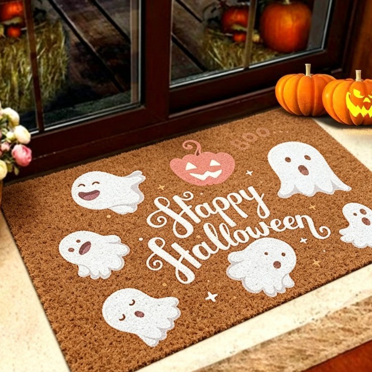 Cross-Border Halloween Decoration for Entrance Doors, Outdoor Doors, Shoe-Changing Areas, Carpet Floor Mats, Faux Coconut Palm Fiber Loop Mud-Scraping Foot Mats