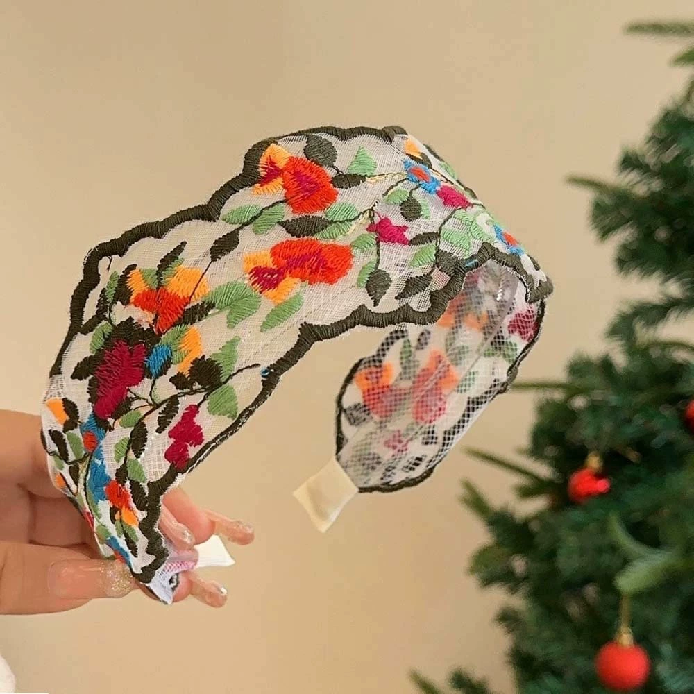 Headband, embroidered Chinese-style floral fresh hair accessory, universal fit, 8×8×1 cm