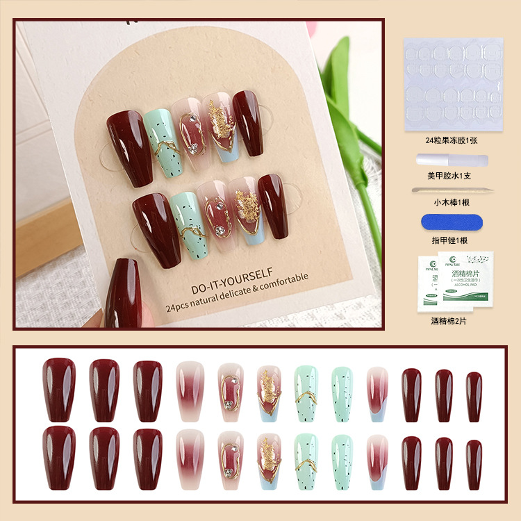 Armor portátil hecho a mano Xiaohongshu Douyin estilo explosivo fototerapia parche de uñas tridimensional 24 piezas uñas postizas image 16
