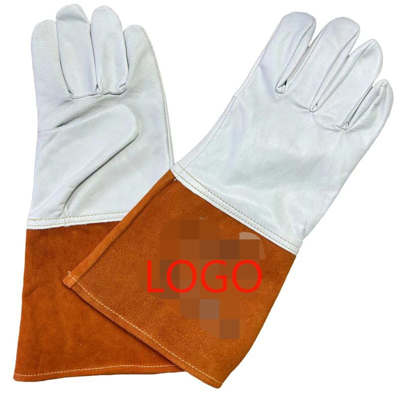 电焊手套AB级白色山羊皮牛二层袖口焊工焊接手套防火线氩弧焊手套