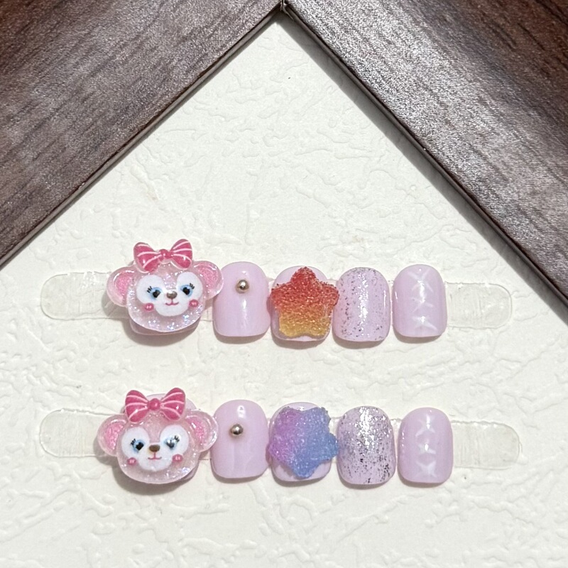 Children's Handmade Wearable Nails Pink Shirley Rose Starfish Cartoon Resin Nails DIY 3-12 Years Old Wearable Wholesale