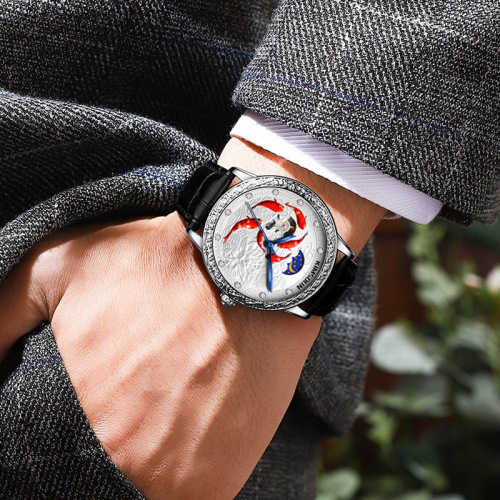 New Kingston watch 3D relief koi hollow fully automatic mechanical watch moon phase watch men's waterproof men's watch