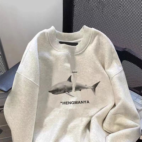 10 Cotton American Print Crew Neck Zip-Up Sweatshirt with Fleece and Thickening Women's Autumn/Winter Style Loose Trend Top for Men