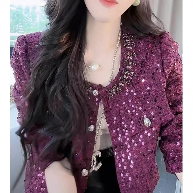 2024 autumn and winter small fragrant style coat women's short socialite style texture super good-looking diamond unique chic top