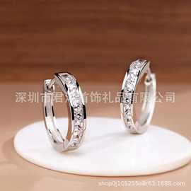跨境铜镀银超闪钻石耳扣耳圈轻奢高级感耳环圈圈耳饰耳钉2024新款