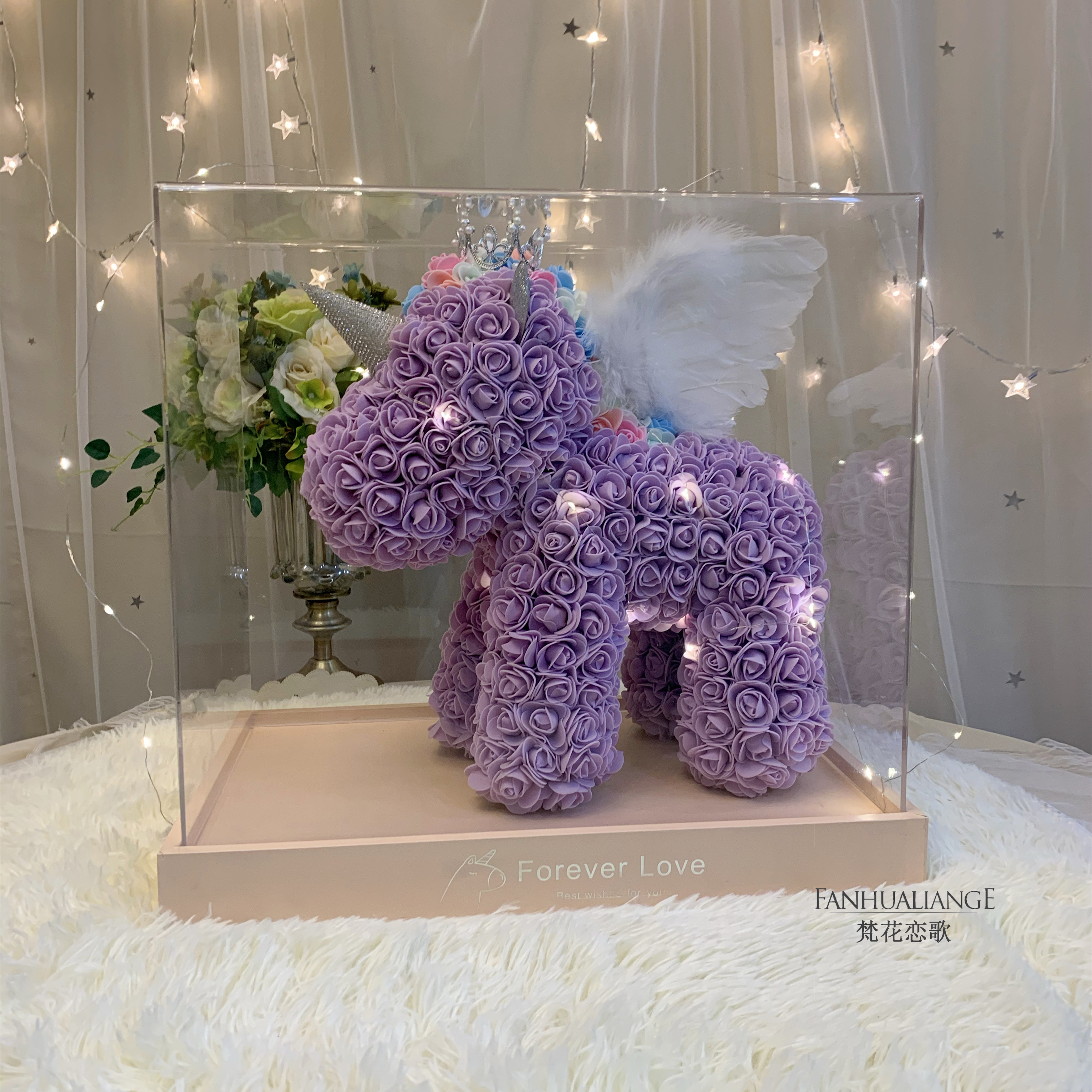 Unicornio flor inmortal rosa ramo caja de regalo de regalo para el día de San Valentín para la novia esposa y amiga