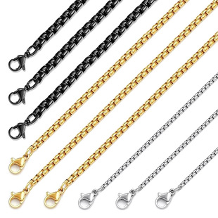 European and American Square Pearl Stainless Steel Necklace Handmade Titanium Men's and Women's DIY Jewelry with 60Cm3M8 Black Clavicle Beads