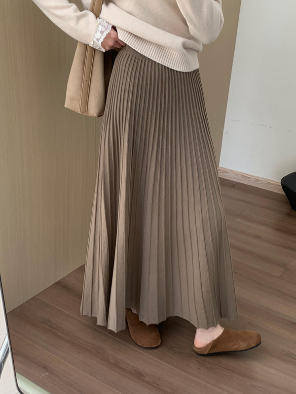 高腰显瘦加厚针织百褶半身裙2025冬季新款韩版百搭休闲淑女风伞裙|undefined