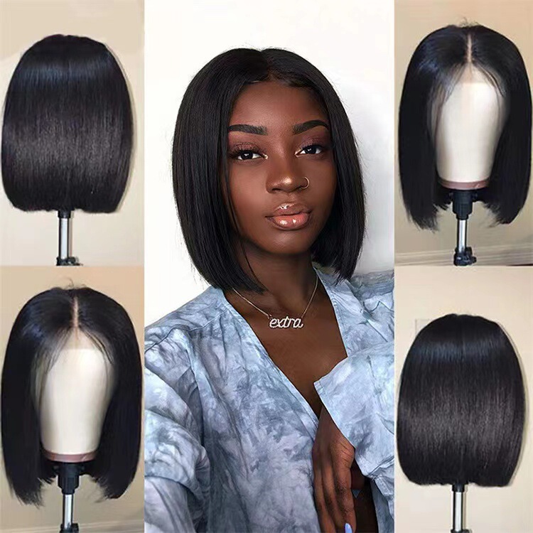 Amazon Hot Selling European and American Women's Short Straight Hair bobo Head Wig High Temperature Silk Chemical Fiber Hair Factory in stock Hair