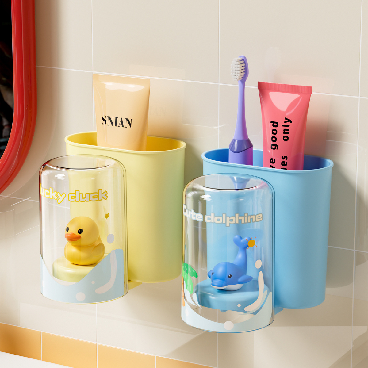 Suport pentru periuțe de dinți cu pahar pentru copii_voghion.com