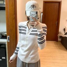 撞色条纹针织长袖打底衫内搭女2025秋装新款半开领高级感修身上衣