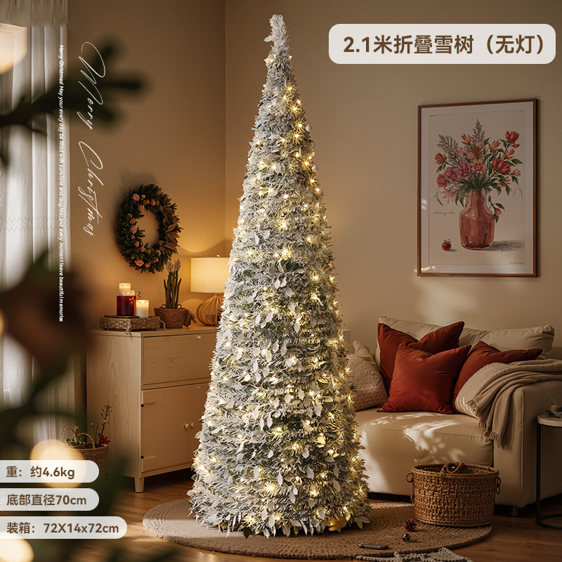 Árbol de Navidad transfronterizo, árbol de nieve plegable sin instalación, gran adorno artificial iluminado.