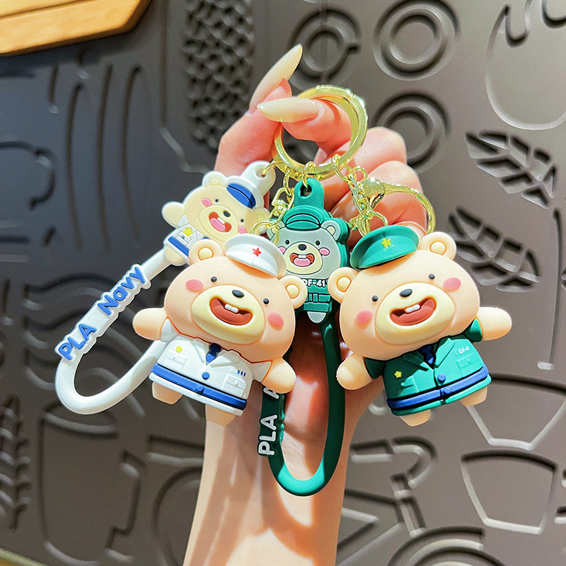 Creative Forces Bear Keychain Men's Army Cute Doll Couple Bag Pendant Small Gift Wholesale