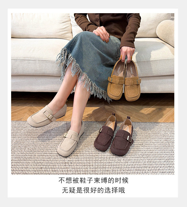 Giày lười nữ da lộn mũi tròn tăng chiều cao 5 cm phong cách Hàn Quốc — Khaki (toàn dải), Màu mơ (toàn dải), nâu sẫm chi tiết 10