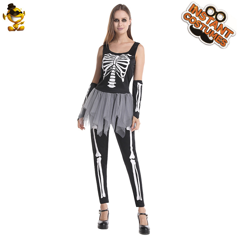 Halloween grande hembra fantasma hueso cráneo traje mascarada cos juego de rol etapa fantasma hueso juego traje