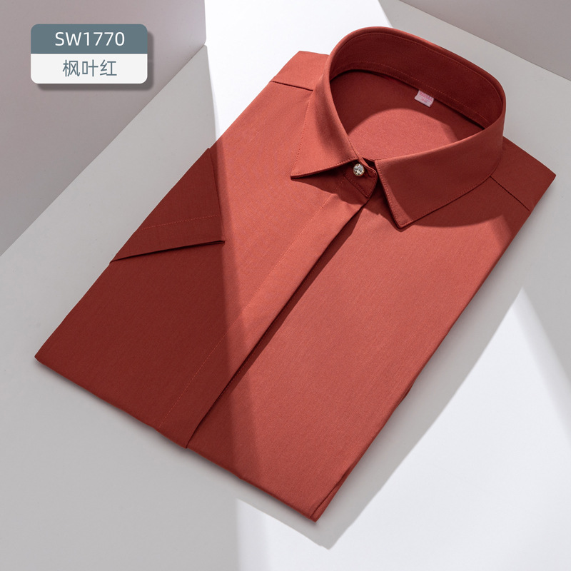 LOGO personalizado camisa de fibra de bambú de mujer de manga corta de moda de negocios sin quemar elástico delgado procesamiento de camisa de ropa profesional