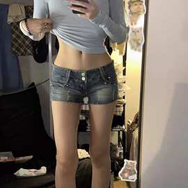 mm710#【非实拍】美式复古辣妹低腰牛仔超短裤女高街包臀显瘦热裤
