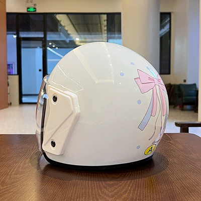 2026 National Standard 3C Certified Electric Vehicle Helmet for Women, Cute Bowknot, All-Season Windproof and Sunscreen Motorcycle Safety Helmet (Motosiklet kaskı (dəbilqə)) - off-white-clear-long-mirror-101-bow-one-size