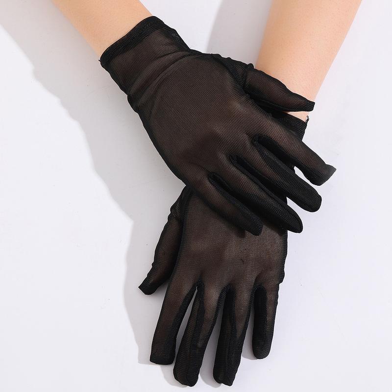 Summer Gloves Women's Lace Mesh Breathable Elastic Sexy Black Semi-transparent Five-finger Hand Socks for Driving Sunscreen Autumn