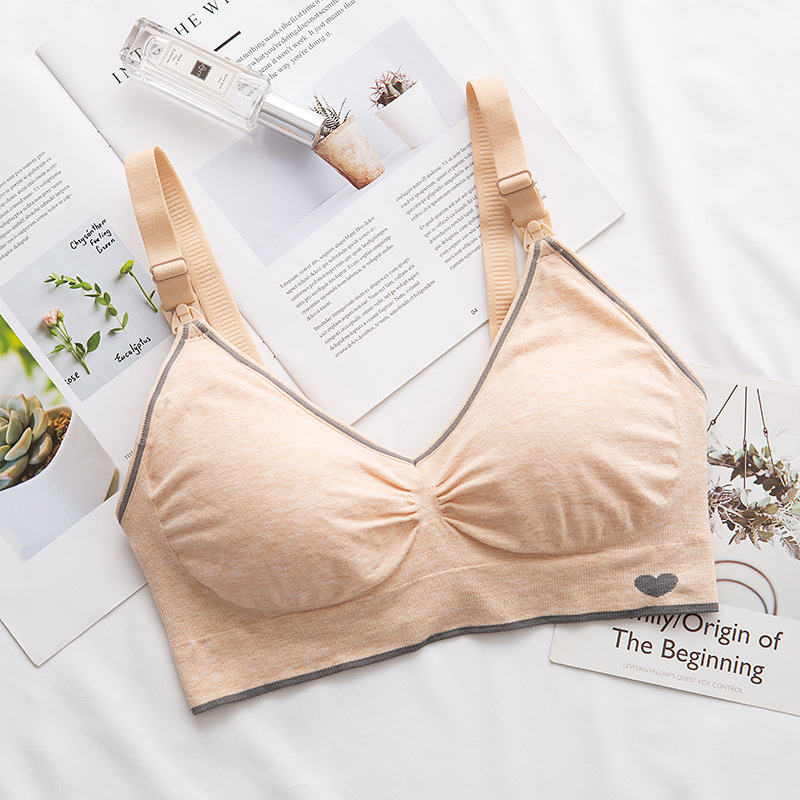 Carefully Selected Modal Seamless Nursing Bra with Front Opening, Heart-Shaped Design, Maternity Underwear, Wireless Pregnancy Bra, Cross-Border